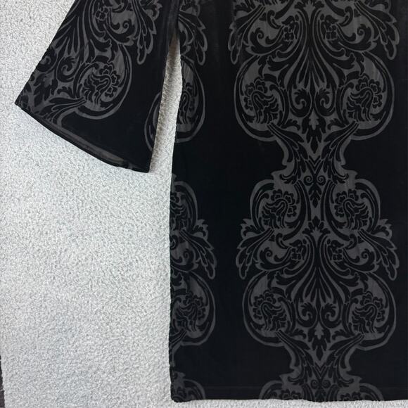 Y2k Velvet Burnout Dress 10 Black Witchy Dark Romantic Feminine Bell Sleeves - Picture 3 of 10